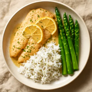 Lemon Butter Baked Tilapia With Rice And Asparagus