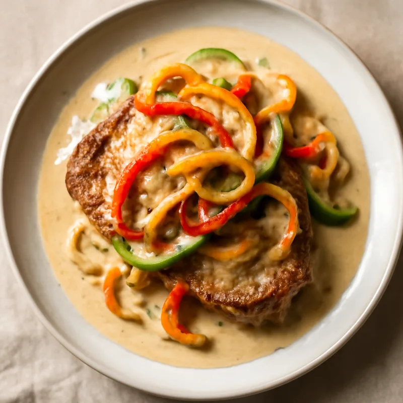 Pepper And Onion Smothered Pork Steaks In Cream