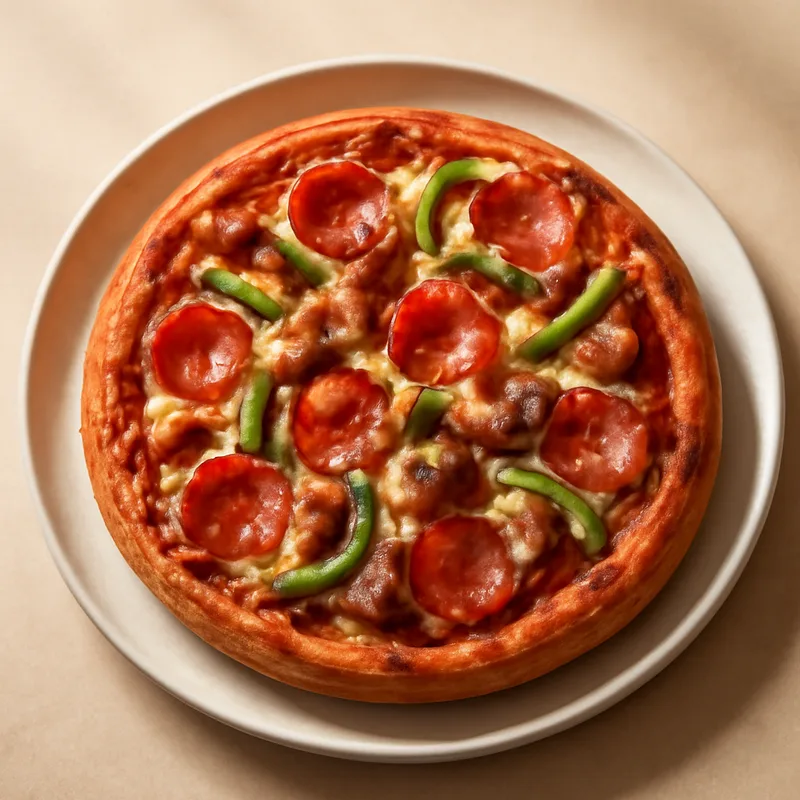 Pepperoni And Sausage Pan Pizza With Green Peppers