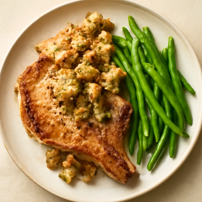 Pork Chop And Stuffing Bake With Green Beans