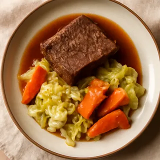 Pot Roast With Buttered Cabbage And Carrots