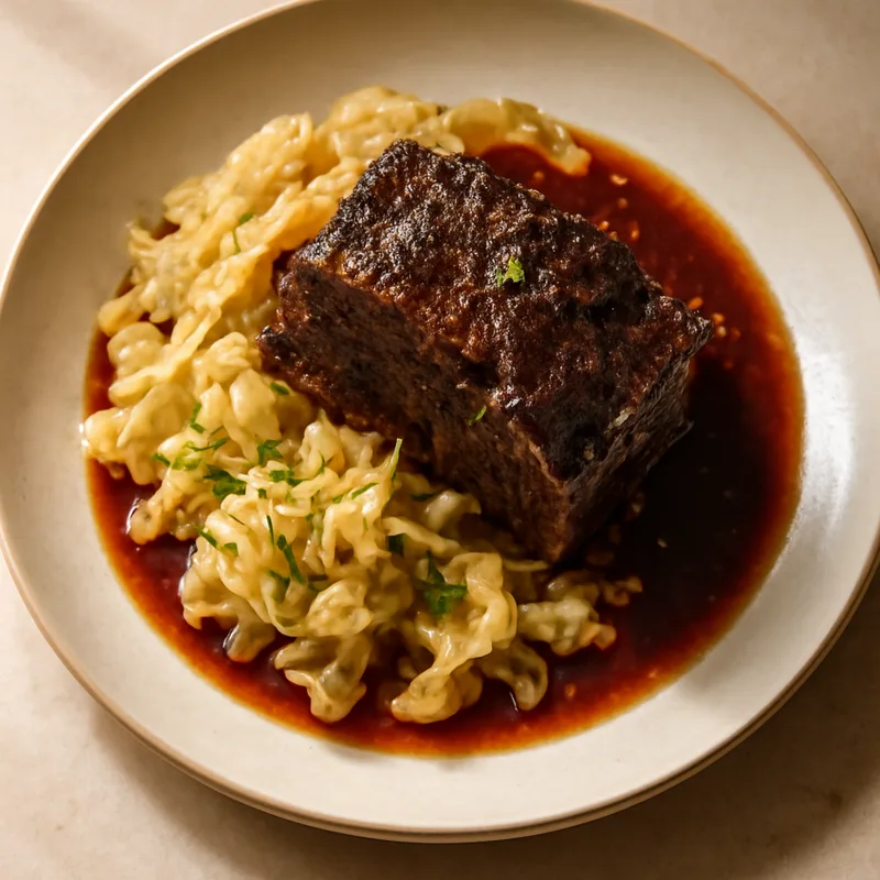 Red Wine Braised Short Ribs With Buttered Cabbage