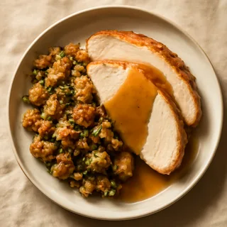 Roasted Turkey Breast With Herb Stuffing And Pan Gravy
