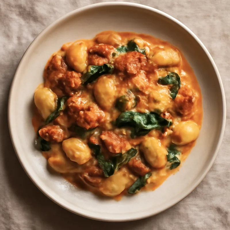 Sausage Gnocchi Bake With Spinach And Cream
