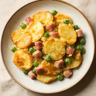 Scalloped Potatoes And Ham Bake With Sweet Peas