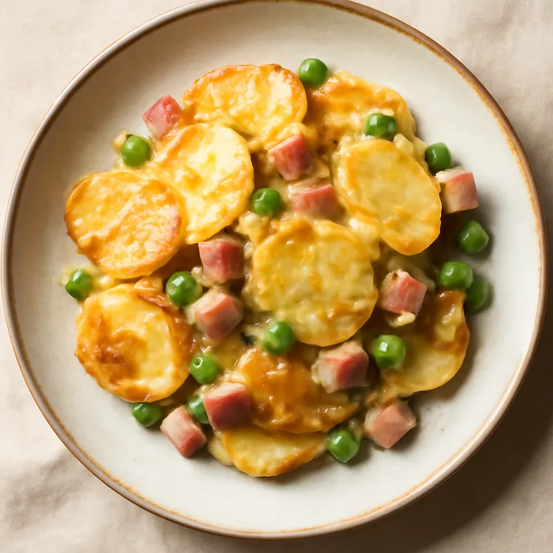 Scalloped Potatoes And Ham Bake With Sweet Peas
