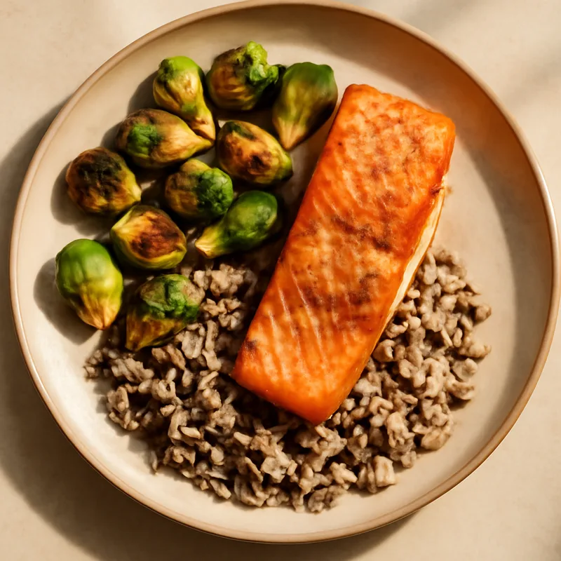 Seared Salmon With Roasted Brussels Sprouts And Wild Rice