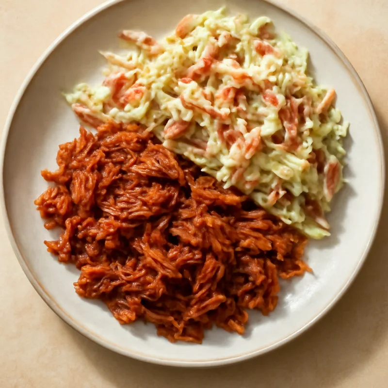 Shredded Barbecue Pork With Creamy Bacon Cabbage Slaw