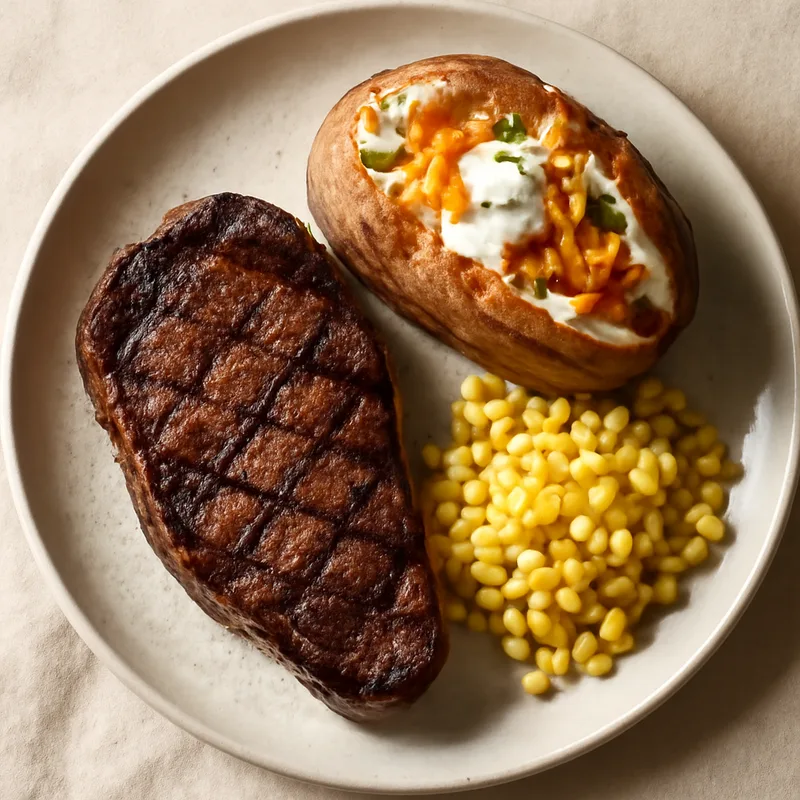 Sirloin Steak With Loaded Baked Potato And Buttered Corn