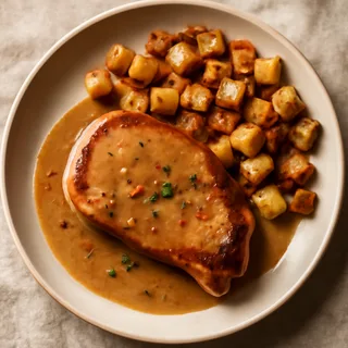 Skillet Pork Chops With Cider Gravy And Home Fries