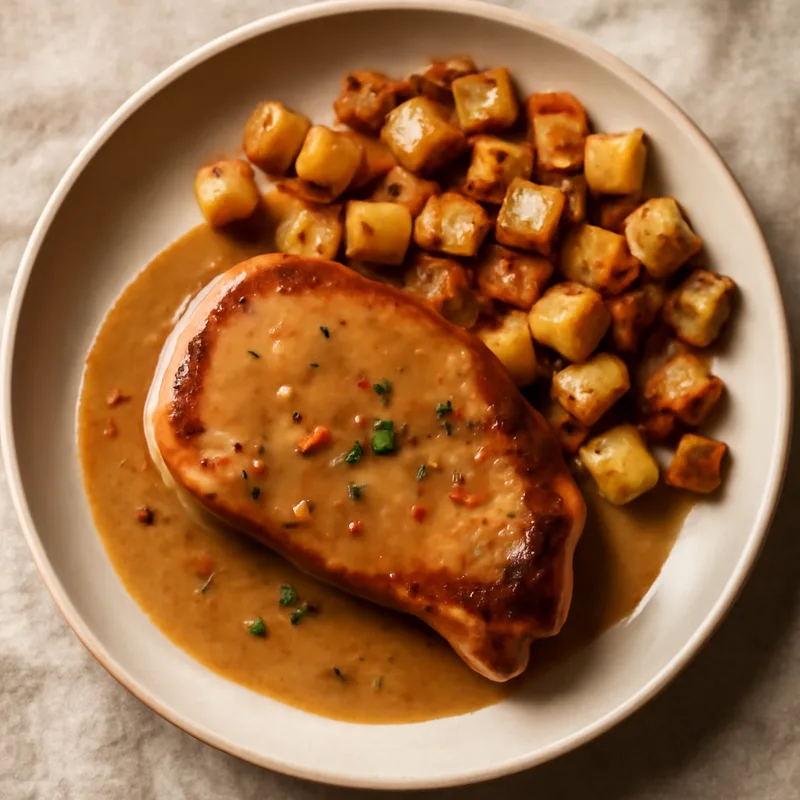 Skillet Pork Chops With Cider Gravy And Home Fries