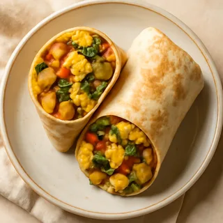 Skillet Veggie Scramble Burritos With Potatoes And Cheddar