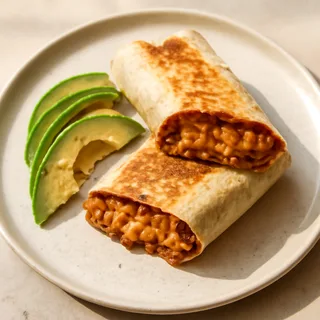 Smashed Pinto Bean And Cheddar Burritos With Avocado