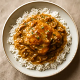 Smothered Chicken Thighs Over Rice
