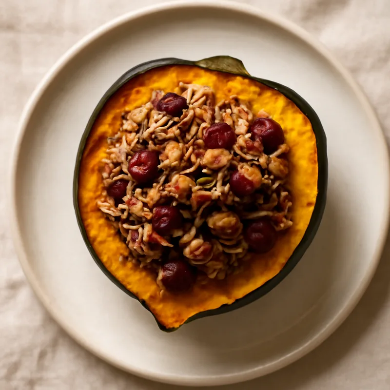Stuffed Acorn Squash With Wild Rice, Cranberries And Pecans