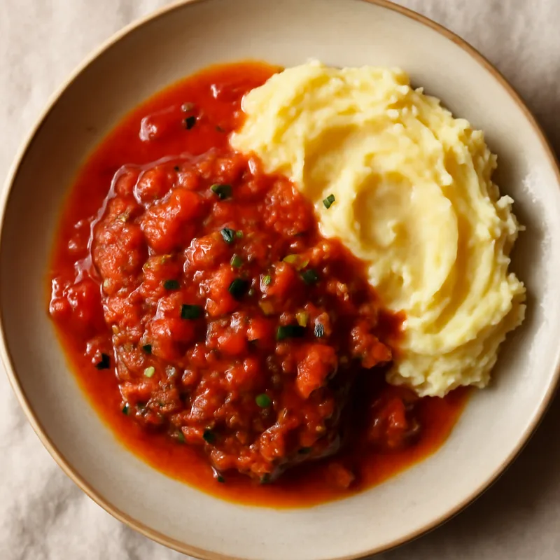 Swiss Steak With Tomato Gravy And Mashed Potatoes