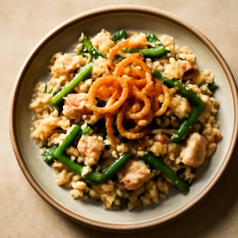 Turkey And Green Bean Rice Casserole With Crispy Onions