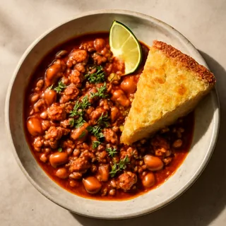 Turkey And White Bean Chili With Skillet Cornbread