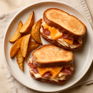 Turkey, Bacon And Cheddar Melts With Potato Wedges