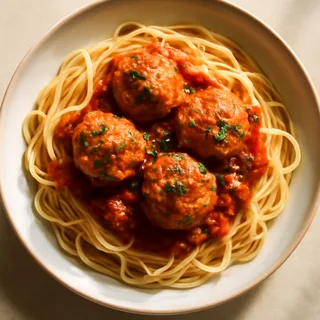 Turkey Meatballs In Tomato Sauce Over Spaghetti