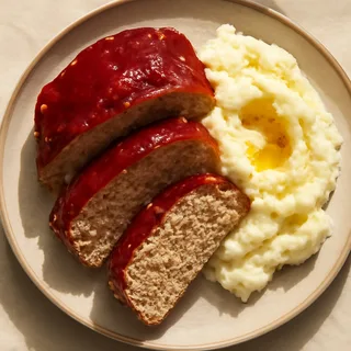 Turkey Meatloaf With Brown-Sugar Glaze And Mashed Potatoes