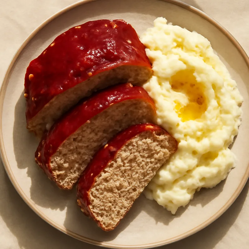 Turkey Meatloaf With Brown-Sugar Glaze And Mashed Potatoes