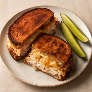 Turkey Reuben Melts On Rye With Dill Pickle Spears