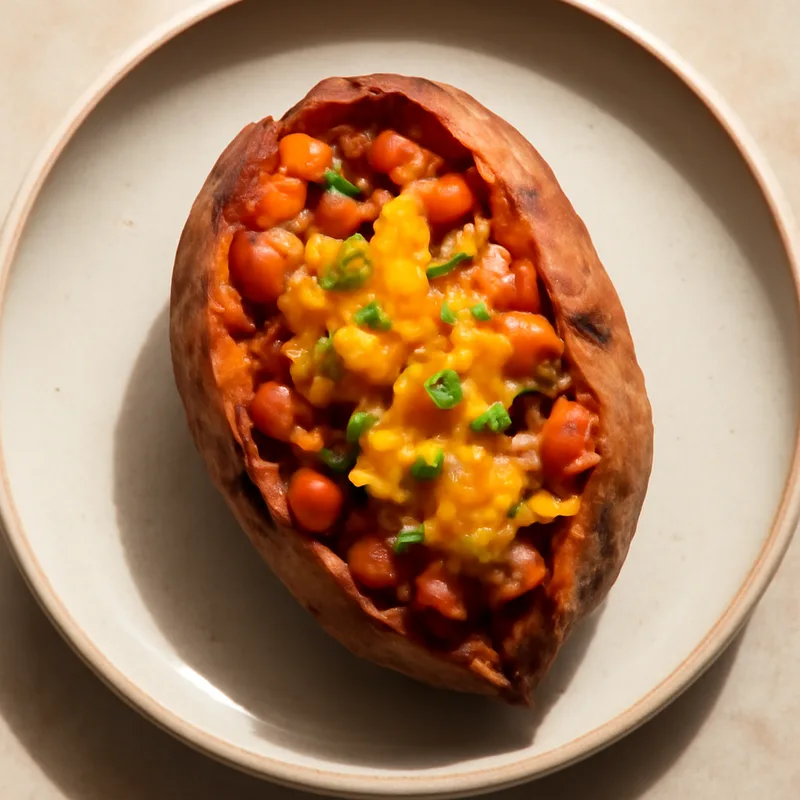 Baked Bean And Cheddar Stuffed Sweet Potatoes