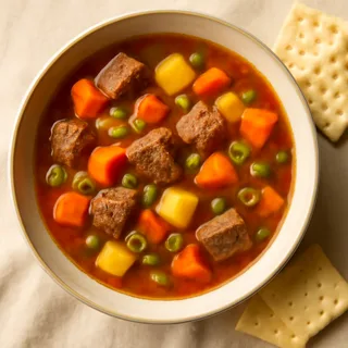 Beef And Vegetable Soup With Saltine Crackers