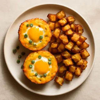 Cheddar And Scallion Egg Cups With Skillet Home Fries