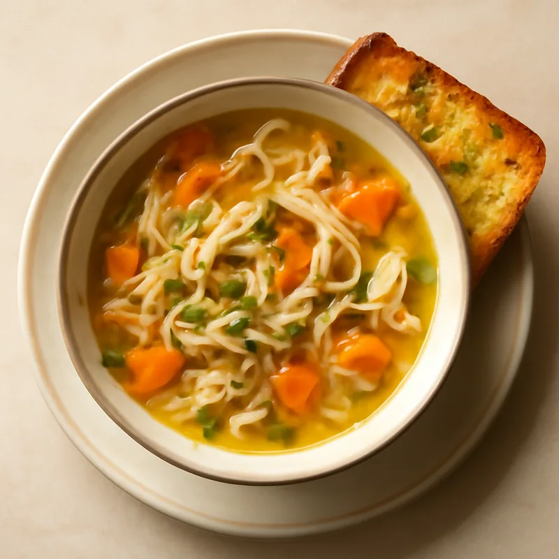Chicken Noodle Soup With Garlic Butter Toast