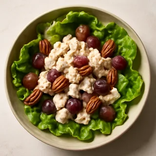 Chicken Salad Bowls With Grapes, Pecans And Butter Lettuce