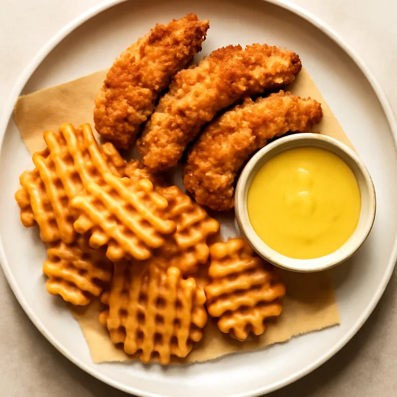 Chicken Tender Baskets With Honey Mustard And Waffle Fries
