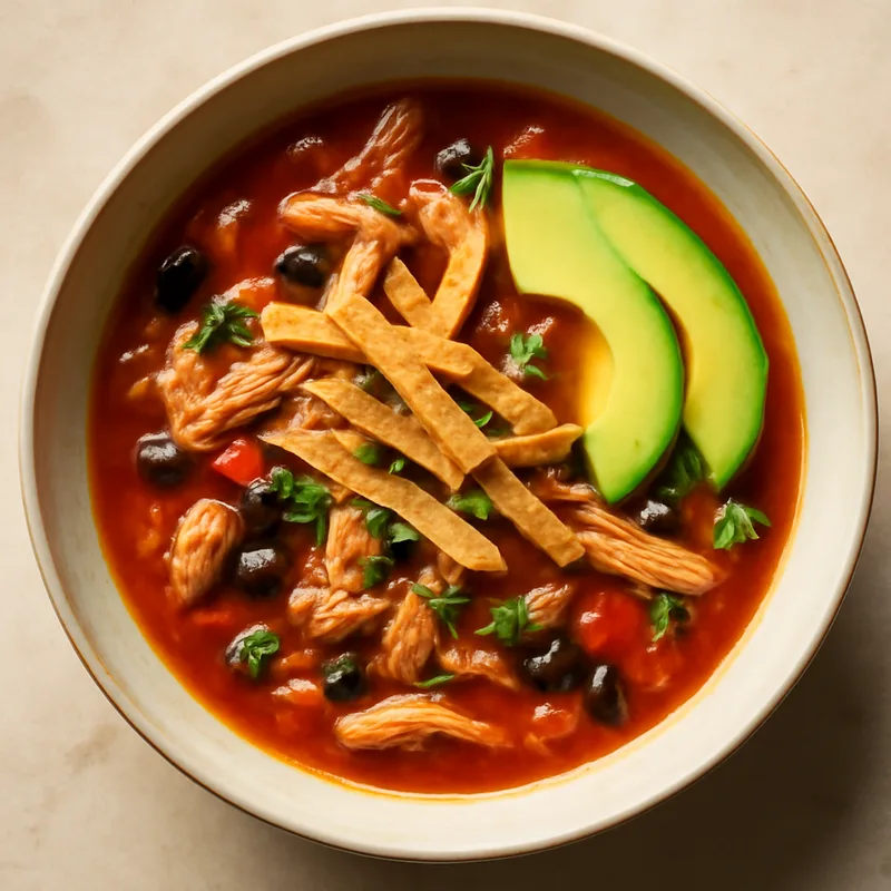Chicken Tortilla Soup With Avocado And Crisp Tortilla Strips