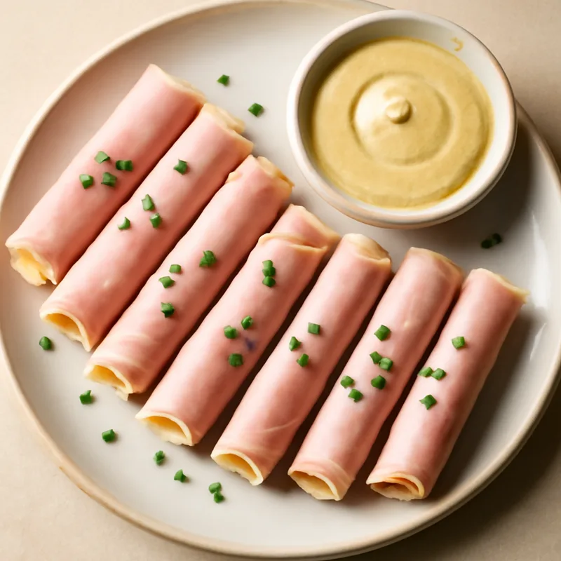 Deli Ham Roll-Ups With Swiss And Creamy Mustard Dip