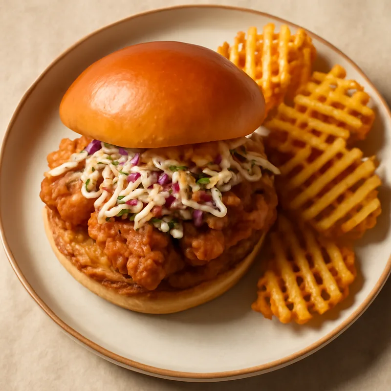 Fried Chicken Sandwiches With Slaw And Waffle Fries