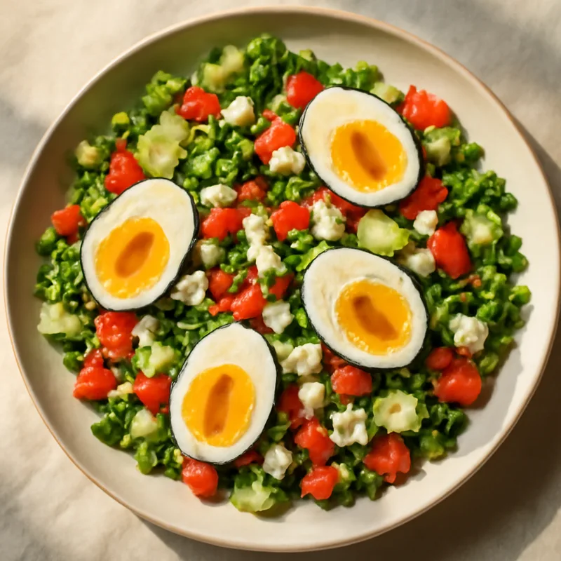 Garden Chopped Salad With Hard-Boiled Eggs, Feta And Olive Oil