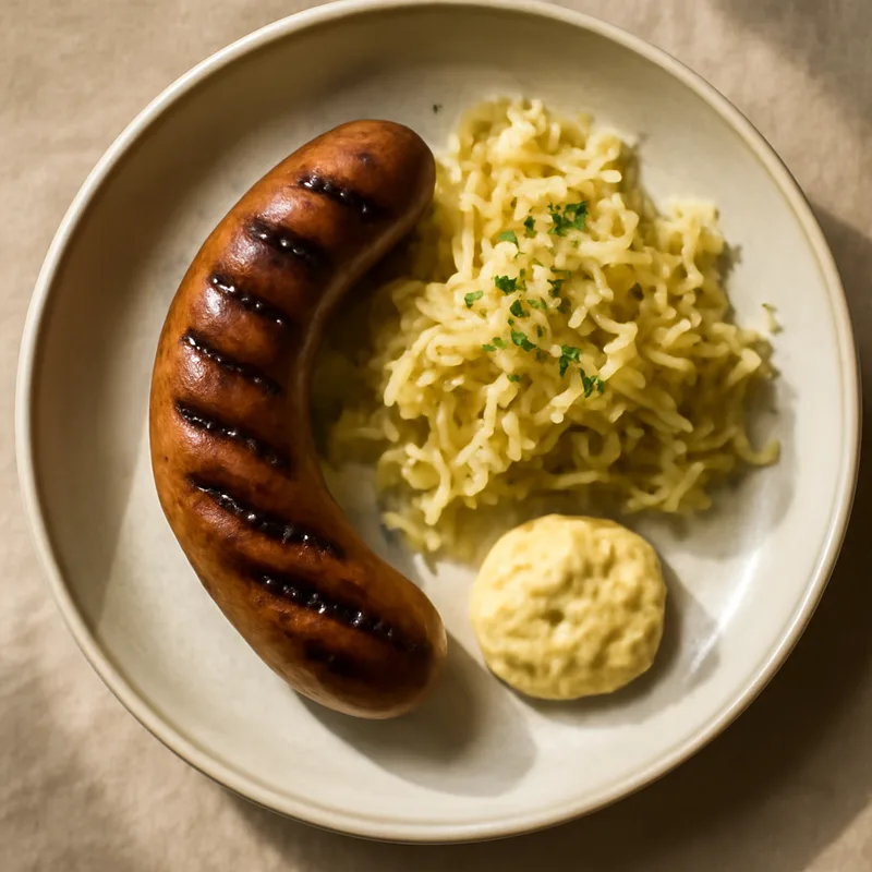 Grilled Bratwurst Plate With Sauerkraut And Mustard Butter
