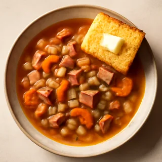 Ham And Bean Soup With Buttered Cornbread
