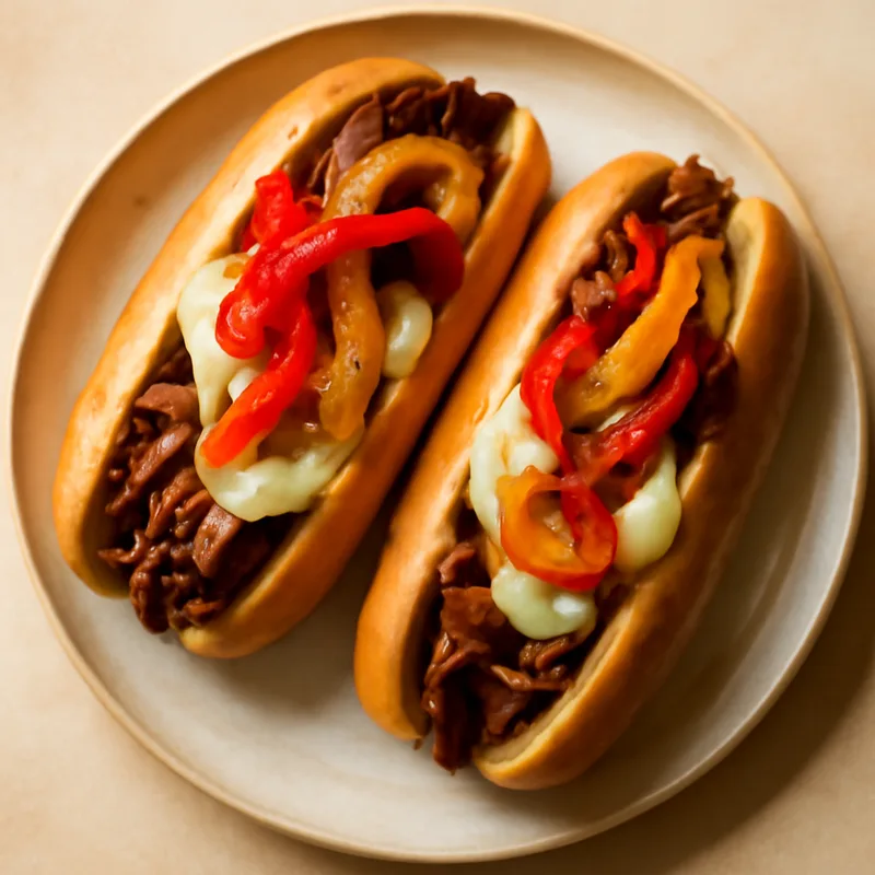 Hot Roast Beef Subs With Provolone And Peppers