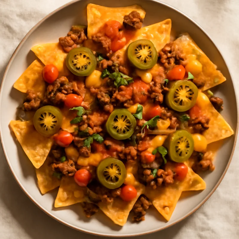 Loaded Beef Nachos With Cheddar And Pickled Jalapenos
