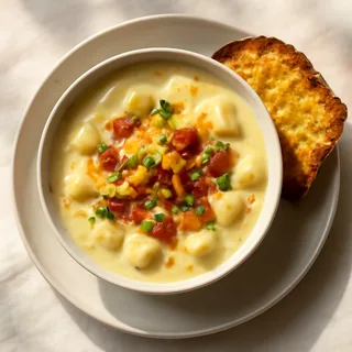 Loaded Potato Chowder With Cheddar Garlic Toast