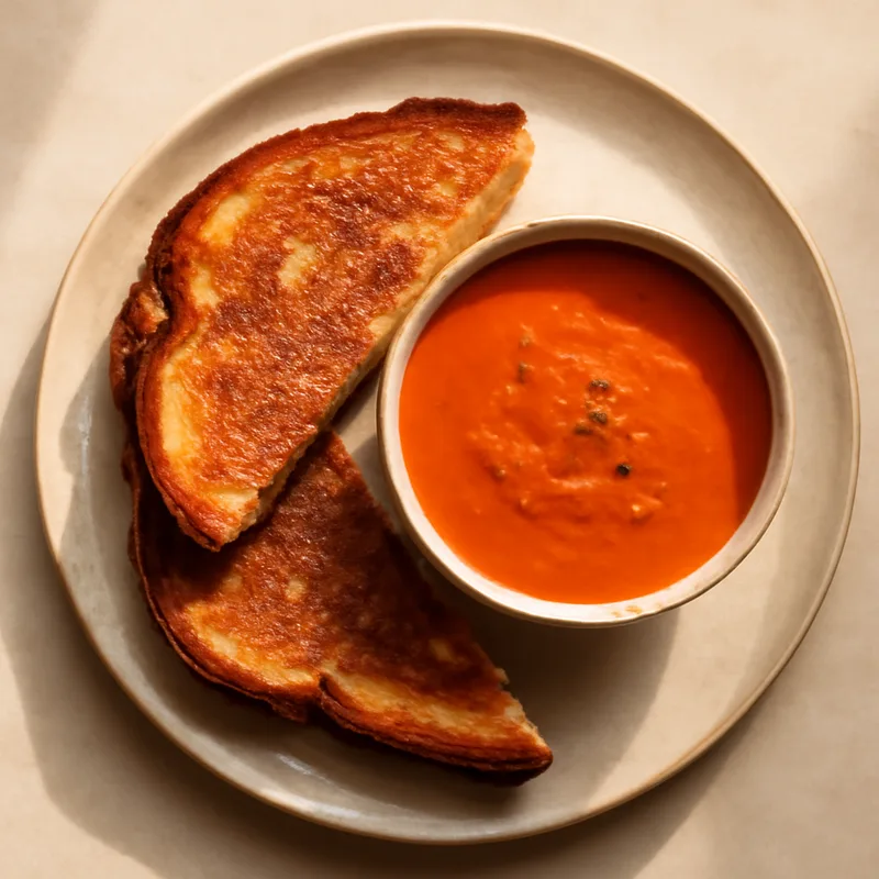 Skillet Grilled Cheese And Creamy Tomato Soup Plate