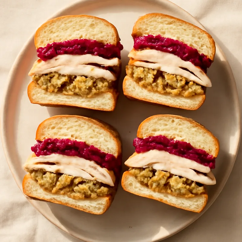 Sliced Turkey And Stuffing Sandwiches With Cranberry