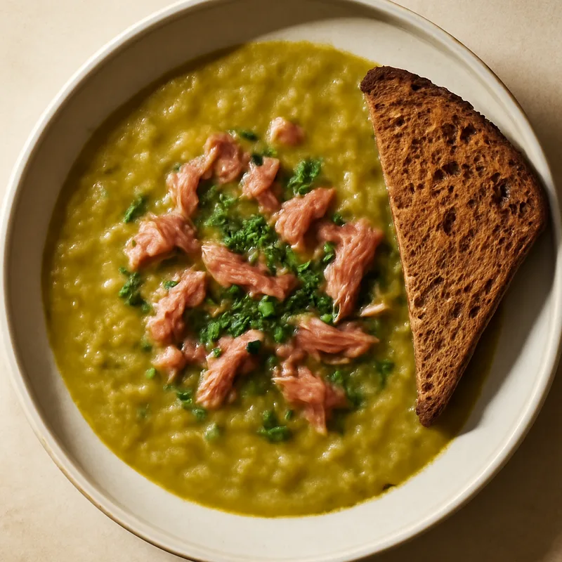 Split Pea Soup With Smoked Ham And Rye Toast