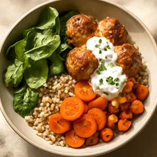 Turkey Meatball Grain Bowls With Garlic Yogurt