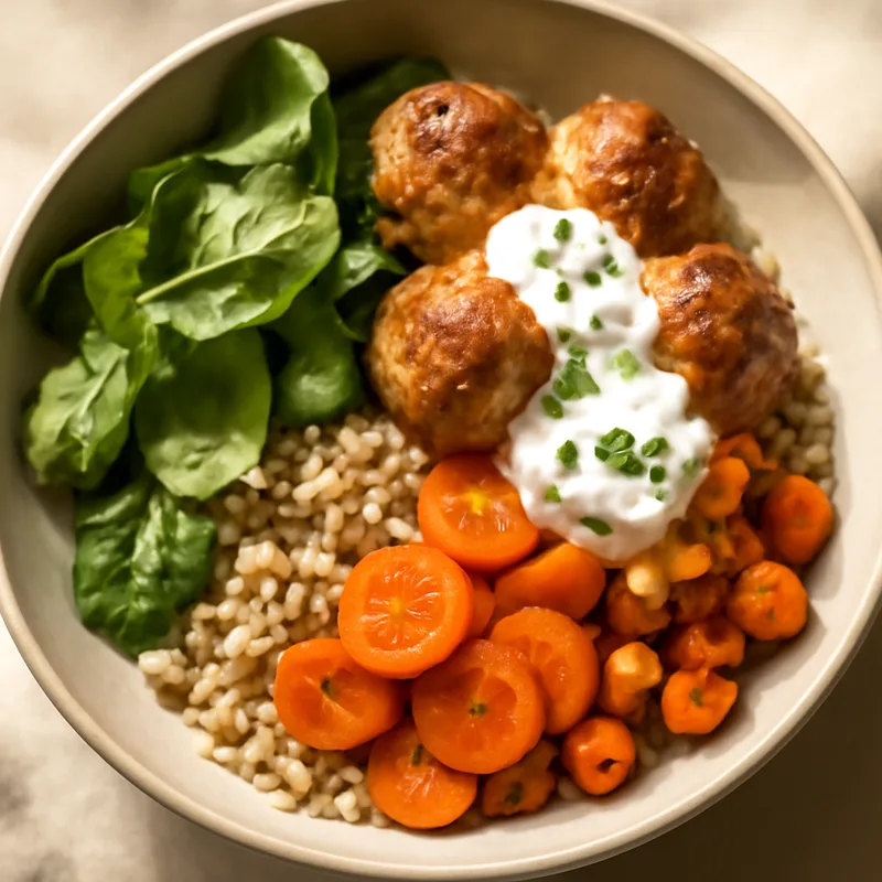 Turkey Meatball Grain Bowls With Garlic Yogurt